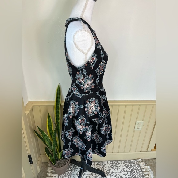 Y2K Medallion Print Fit & Flare Skater Dress High Neck Indie S Boho Chic - Picture 4 of 10